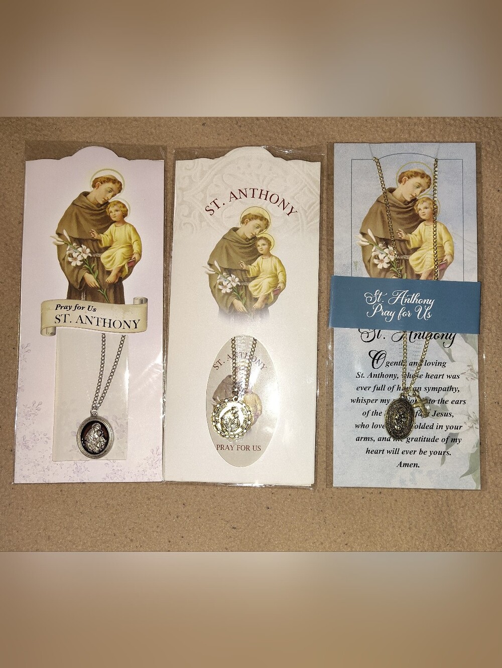 St. Anthony Prayer Necklace  3 Included - Gold Tone